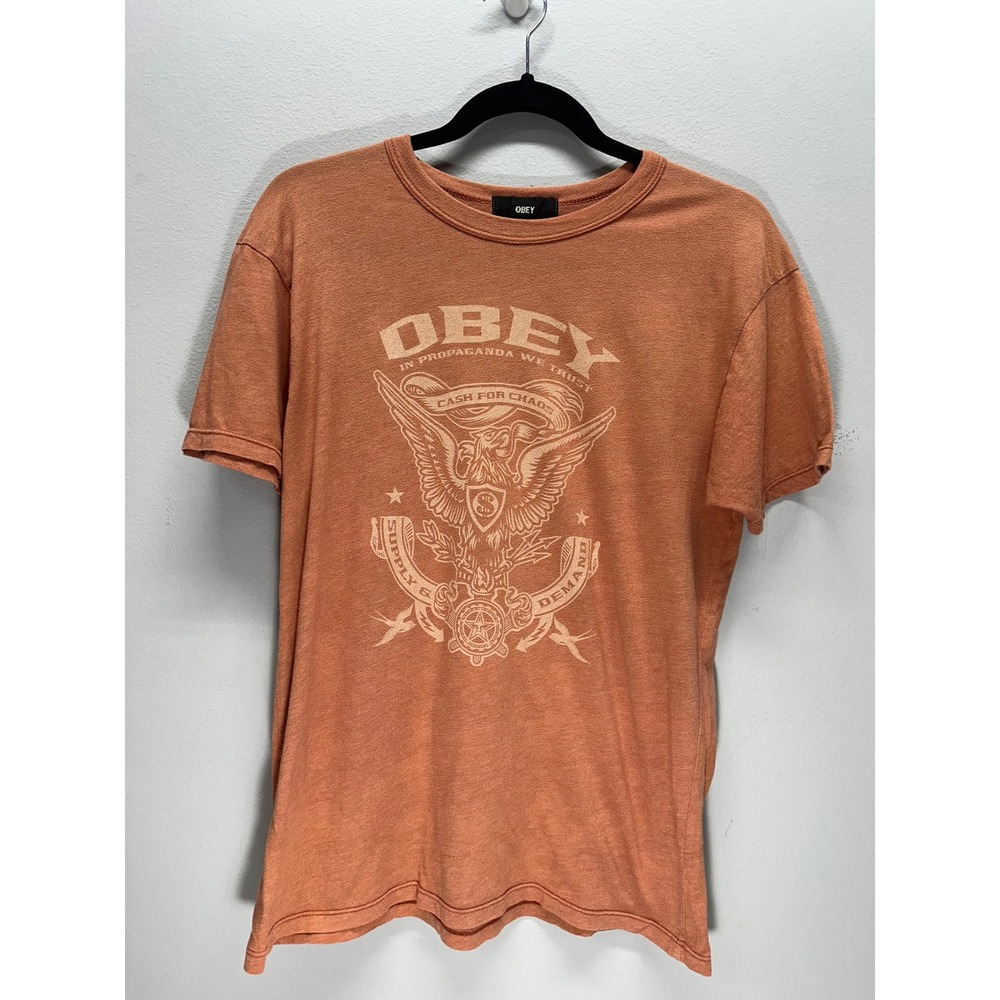Obey Propaganda Cash For Chaos Graphic T-Shirt Mens Medium Rust Orange USA Made